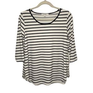 Sympli Womens Size 6 Striped Crew Neck Stretchy Knit Casual Modest Mature Top